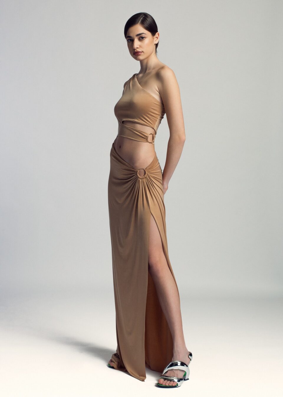 Contemporary Aphrodite One Shoulder Almond